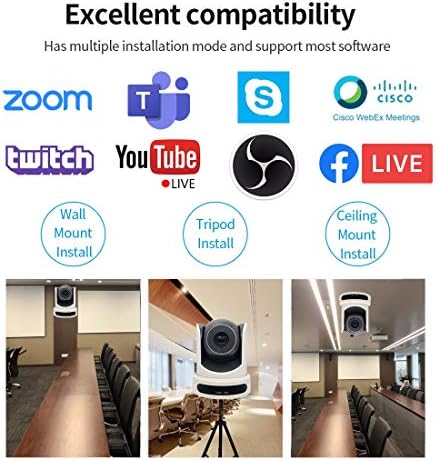 Câmera PTZ com saídas USB, zoom óptico de 10x, câmera de transmissão ao vivo para transmissão, conferência, eventos,