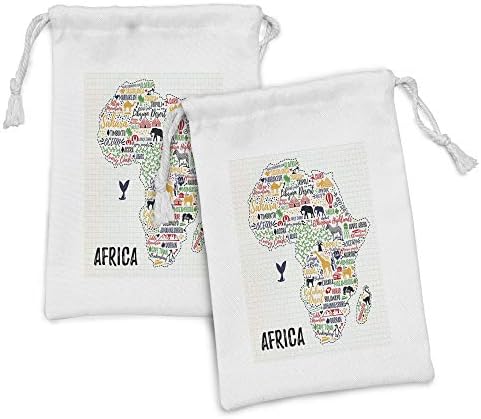 Ambesonne dizendo que bolsa de tecido conjunto de 2, letras coloridas de países no continente com animais impressos artísticos,