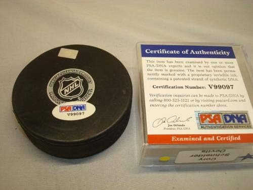 Cory Schneider assinou o New Jersey Devils Hockey Puck Autografado PSA/DNA CoA 1A - Pucks de NHL autografados