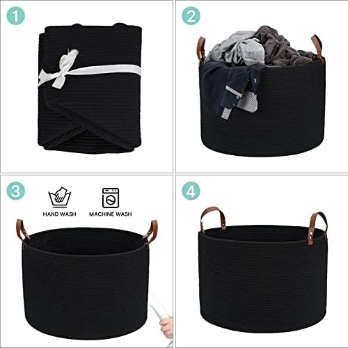 Black grande cesta para caixas de armazenamento em cobertor para organizar corda de algodão tecido de lavanderia Hombins 20in 20in