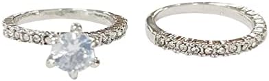 Anel de óculos para anéis de semicolon para mulheres 2pcs gota de água anel de zircão branco anel de cristal de zircão anel