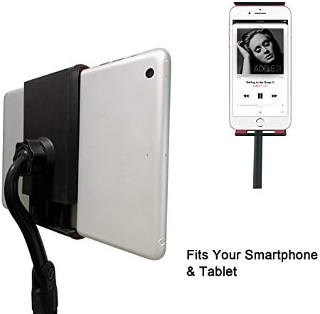 RHM Microfone Stand com suporte para tablets, suporte de microfone de boom de tripé ajustável leve com 2 clipes, braço