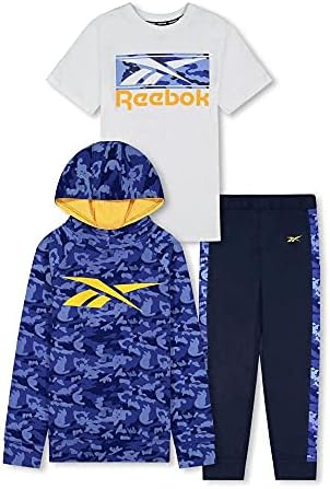 Reebok Boys Tracksuit Roupas de 3 peças Conjunto de roupas-Selto de moletom com moletom + camiseta de manga curta + calça de moletom