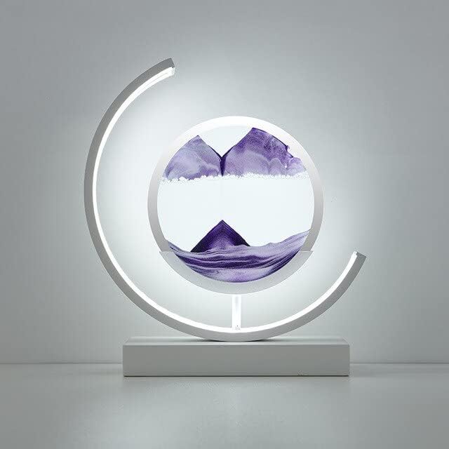 JJRY Quicksand Arte Led de cabeceira de cabeceira luminária noite quarto, cena de areia dinâmica redonda de vidro de vidro lâmpada de mesa-púrpura, tricolor switch