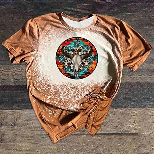 Tops branqueados gráficos aztec para mulheres ocidentais vintage a camiseta de tinta de tinta e étnica