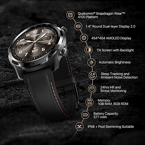 Ticwatch Pro 3 GPS Smart Watch Men's Wear OS Watch Qualcomm Snapdragon Wear 4100 Plataforma Monitor de fitness Health 3-45 dias Bateria GPS NFC Freqüência cardíaca Rastreamento de sono