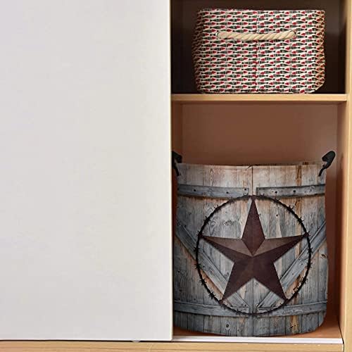 Porta de madeira do Texas Western cesta de lavanderia grande, cesto de roupa à prova d'água para roupas de bebê, listras de