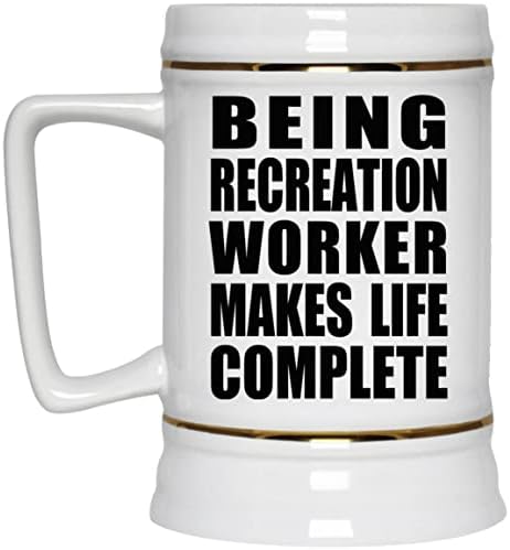 Designsify Ser trabalhador de recreação torna a vida completa, caneca de 22 oz de cerveja com tanque de cerâmica com alça para