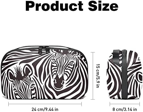 Cague de viagem ao organizador eletrônico, bolsa de maquiagem, organizador de cordão de viagem, bolsa organizadora de cabo, padrão de zebra de animal branco preto