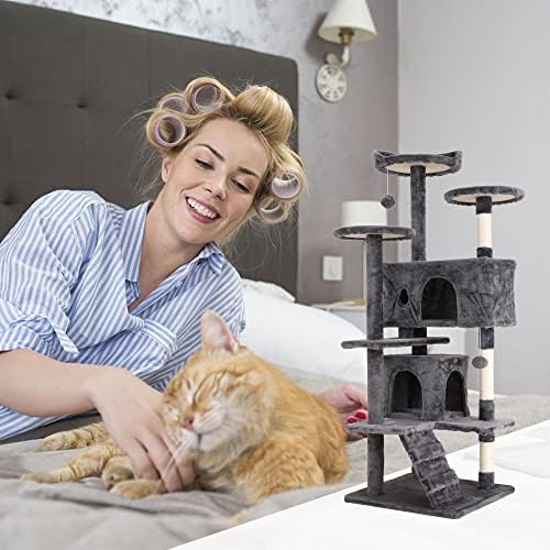 Torre de gato de gato de gato de 54 polegadas de altura para gatos internos, condomínio de gatos de móveis para gatos