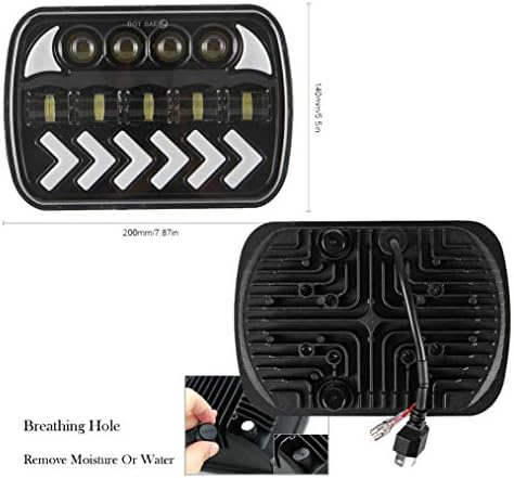 Amuniesun par 7x6/5x7inch Faróis LED de LED com luz de volta sequencial de drl âmbar brancos para jeep wrangler yj Cherokee XJ