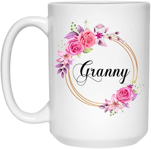 Gavinsdesigns Granny Flor Flor Novelty Coffee Caneca Presente para o Dia das Mães - Granny Pink Flowers On Gold Frame - New Granny Caneca Flor - Presentes de aniversário para vovó - Granny Coffee Caneca 11oz, caneca -t57dkkl99t