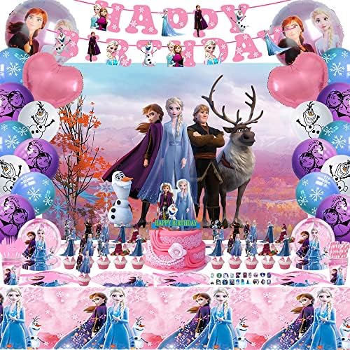 195pcs Pink Frozen Birthday Party Decorações de festas de aniversário Os suprimentos de festas de aniversário incluem