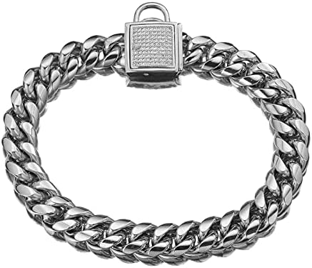 Colar de corrente de cachorro, aço inoxidável Chain Chain Chain Metal Collar com diamante fivela segura, colar de colarinho para