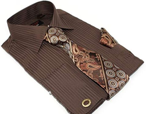 Christopher Tanner Men Solid Listed Pattern Fit Fit French Cuffs Dress Cirtas com gravata Hanky ​​Bufflinks Combo