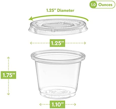{1 oz - 100 conjuntos} copos de porção de plástico diOS e diOS com tampas, pequenos mini recipientes para controle de porção,