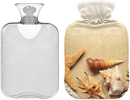 Garrafas de água quente com capa Summer Beach Starfish saco de água quente para alívio da dor, mulheres adultos, garrafas de aquecimento de 2 litros