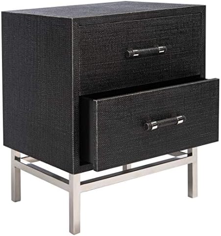 SAFAVIEH Couture Home Collection Ranger Faux Raffia 2 Drawer NightStand, Black/Silver