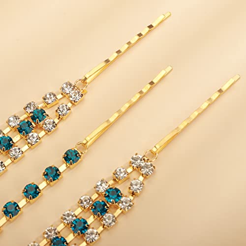 Yertter Wedding Chain Gold Chain Blue Rhinestone Chead Chain com jóias de jóias Tresl Tassel Fringe Fringe Bandphe