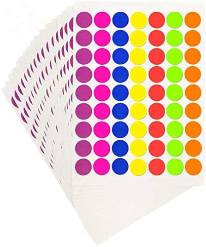 Pacote de 1260 rótulos de codificação de cores redondos de 1 polegada, adesivos de ponto de círculo, 7 cores de neon brilhantes, impressão ou gravação de 8,5 x 11 folha