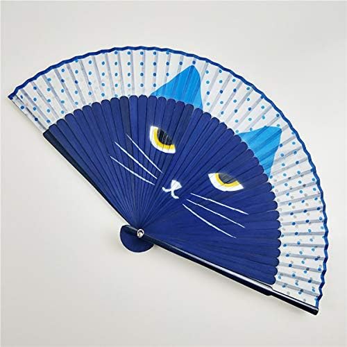 Fãs de mão queenbox 8 Cartoon Cat Handheld, fãs de bambu dobráveis ​​de seda japonesa chinesa, ventilador de mão de