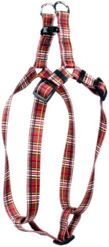 Design de cachorro amarelo Tartan Red Roman Style H Dog Harness/Medium-3/4 e se encaixa no peito 14 a 20