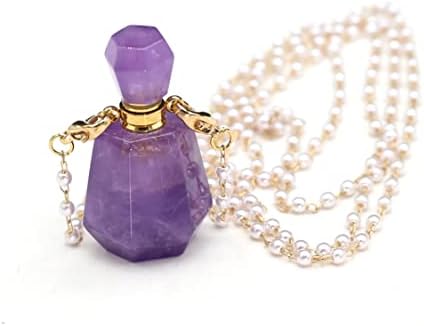 1pcs Natural Amethyst Stone Perfume Pingente Peça Pearl Chain Chain Retângulo Colar de coração Para mulheres Jóias Grátis