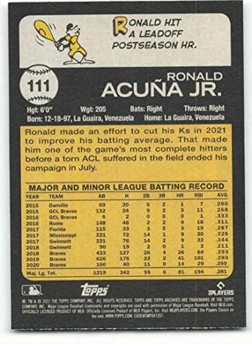 Ronald Acuna Jr. 2021 Topps Archives #111 nm+ -mt+ mlb beisebol Braves