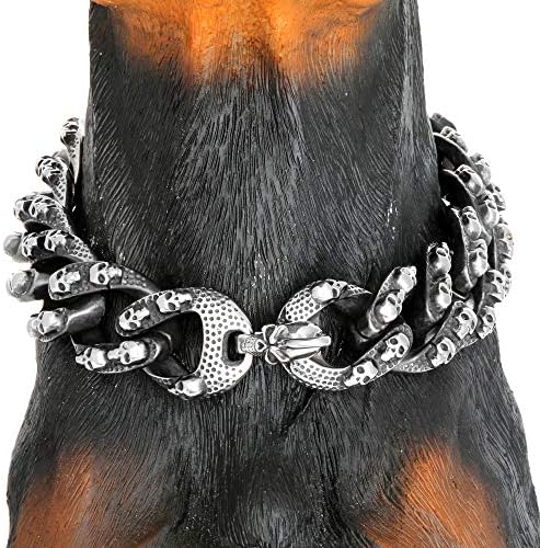 TXProdogchains Skull Collar Dog Collar Antigo Preto Escultura Gótica Correia Retro de Afok Retro Aço Antelhado Crângulo Ligno Cola Dog Collar de Colinho de Colar de Estilo Punk de 30 mm