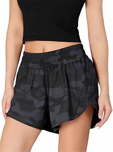 Shorts atléticos femininos com cintura alta curta -malha zíper de bolso esportivo shorts shorts de shorts atléticos rápidos