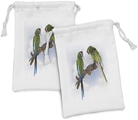 Conjunto de bolsas de tecido de papagaio de Ambesonne de 2, 2 Macaw de Parrot em um ramo de Birds Talking Creaturas inteligentes da