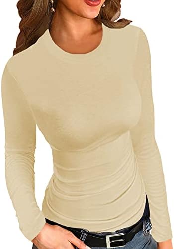 Afibi Mulheres nervuras de manga longa de manga longa Slim Fit Fitty Basic Tops Tops