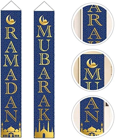 Decoração de casa decoração de casa decoração de casa 3 pares Ramadã Eid Mubarak Door Bandeira Ramadan Mubarak Door Banner Ramadã Decorações