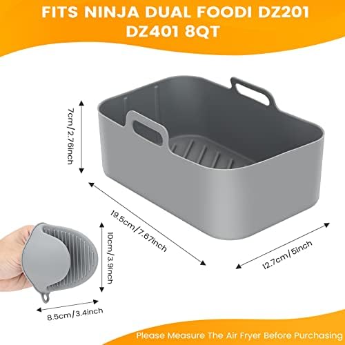 2pcs Air Fryer Silicone Pot para Ninja Foodi Dual Dz201 8qt, revestimento reutilizável de ar -arfryer de silicone com luvas à prova de calor, acessórios de cesta de fritadeiras de silicone de silicone para Ninja 8 qt Air Fryer