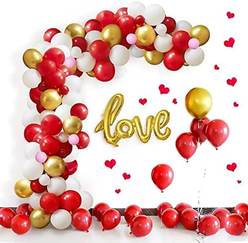 Kit de guirlanda de balão do dia dos namorados - incluiu arco de balão vermelho, branco e dourado, balões de carta de amor de ouro para o aniversário do dia dos namorados noivado de casamento das mães decorações de festas de aniversário