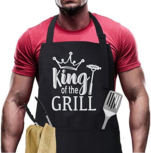 Aventais engraçados para homens para homens King Grill Chef Grelilling Avents com bolsos de cozinha cozinha aventais de aniversário presentes