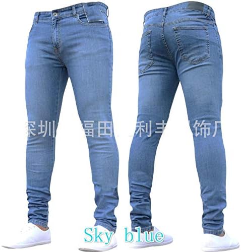ANDONGNYWELL Mens Sólida cor magra de jeans de cintura média Slim Fit