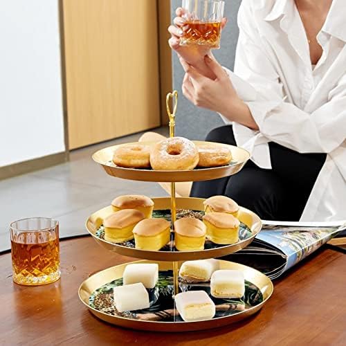 Conjunto de exibição de mesa de sobremesa, suporte de cupcakes de ouro, bandeja de sobremesa, bandeja de 3 camadas, suporte de camada
