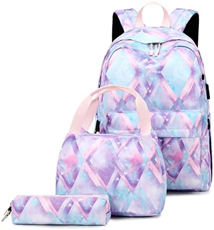 Mochila Zhierna Girls for Kids Lightweight Kindergarten School Back Backpack Backpack 3pcs com lancheira e capa, bege