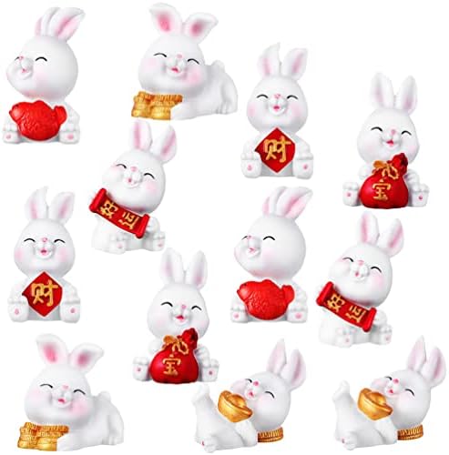 Kisangel 12pcs Figuras em miniatura de coelho chinês ano zodíaco de coelho de coelho de coelho estatuetas para decoração