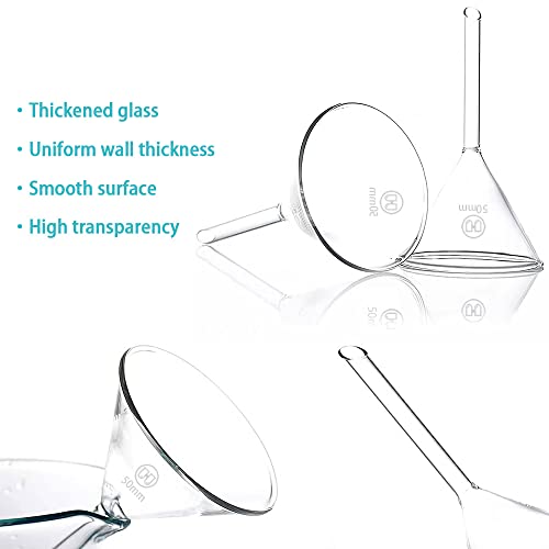 Funil de vidro de 50 mm, funil de vidro de caule curto para laboratórios de ciências e uso de cozinha em casa, huaou,