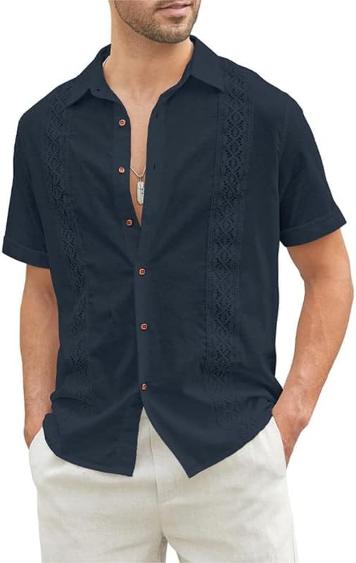 Camisas havaianas jmierr para homens casuais elegantes de linho de algodão camisetas de praia camisetas de manga curta com bolso