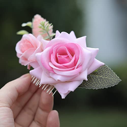 Yemruode Wedding Silver Rose Flower Comb Rose Flower Comb Combes para mulheres e meninas