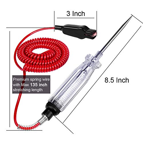 Testador de circuito automotivo para serviço pesado, luz de teste premium de 6-24V com proibição de teste de mola prolongada e sonda de perfuração nítida, testador de tensão de circuito com luz indicadora de substituição para carro/veículos