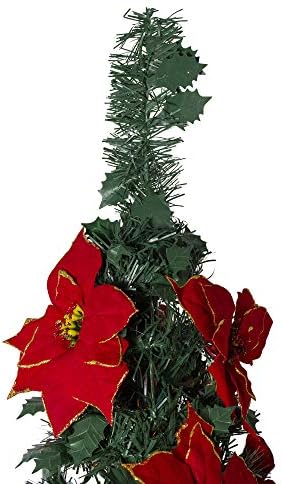 NorthLight pré-iluminado Slim pré-decorado Poinsettia pop-up Artificial Christmas Tree, 6 ', verde