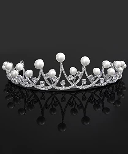 Yysuniee imitação pérola coroa elegante cúbica zircônia de ouro branco banhado tiaras e coroas para mulheres presentes