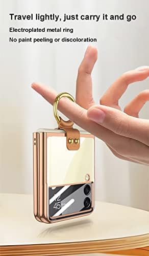 Ceeeee Galaxy Z Flip 4 5g Casa de choque clara e de choque com suporte de anel e cobertura de proteção de tela pequena para Samsung Z Flip 4 Slim Celular Case - Gold