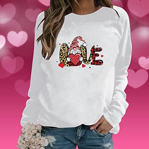 Dia dos Namorados Plus Sizre Sweothirts Womens Foto de Pullover Gráfico Cute Sweatshirt Plaid Leopard Gnome Hearts Tops