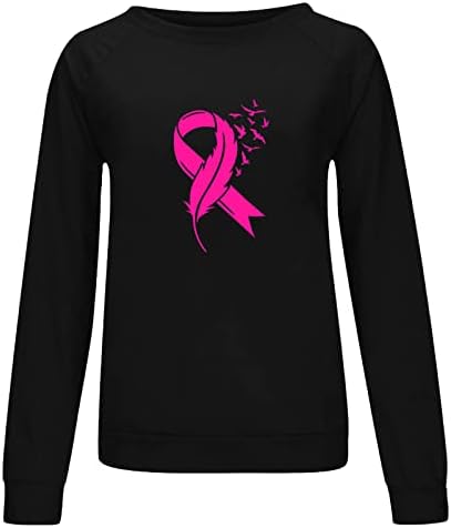 Luta contra o câncer de mama moletom feminina fita rosa de manga longa camiseta casual pulôver solto tops letra de letra de impressão