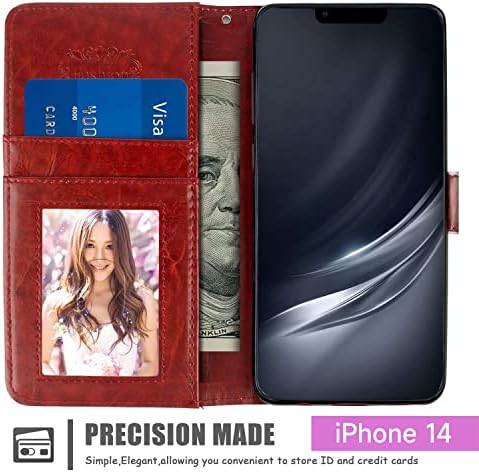 Caixa de carteira shuizg para iPhone 14 com pintura de sereia Proteção de capa de capa PU com kickstand e slots de cartas pulseira de pulso qbj estojo
